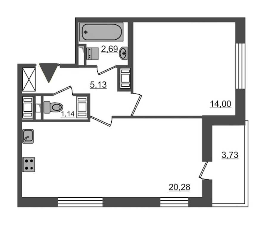 Однокомнатная квартира в : площадь 43.7 м2 , этаж: 12 – купить в Санкт-Петербурге